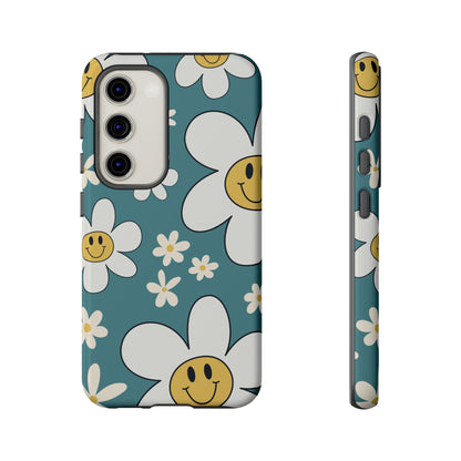 Fun Retro Daisy Pattern with Light Blue Background Phone Case - Blue Phone Case - Samsung Galaxy S23 / Glossy