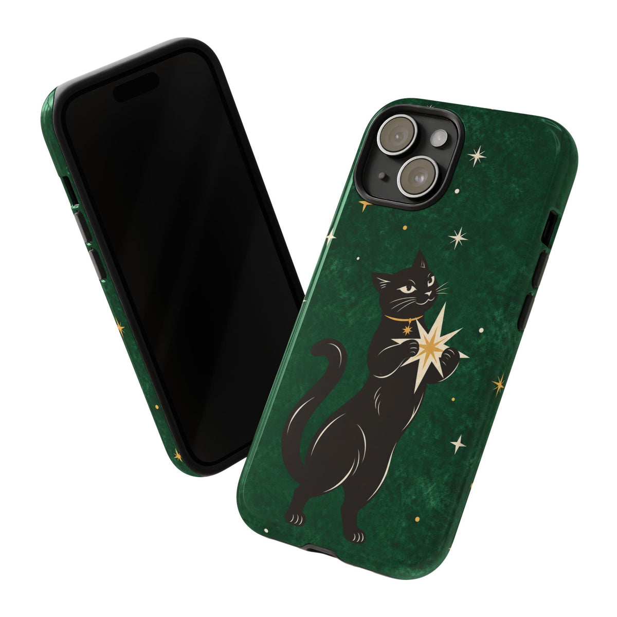 Forest Green Celestial Black Cat Phone Case - Green Phone Case