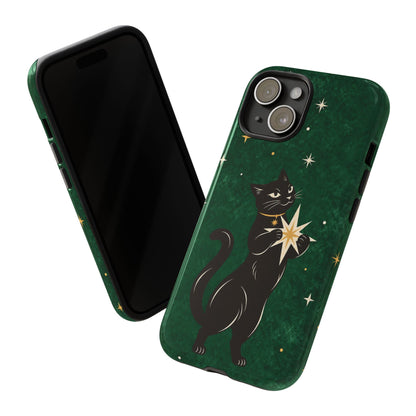 Forest Green Celestial Black Cat Phone Case - Green Phone Case