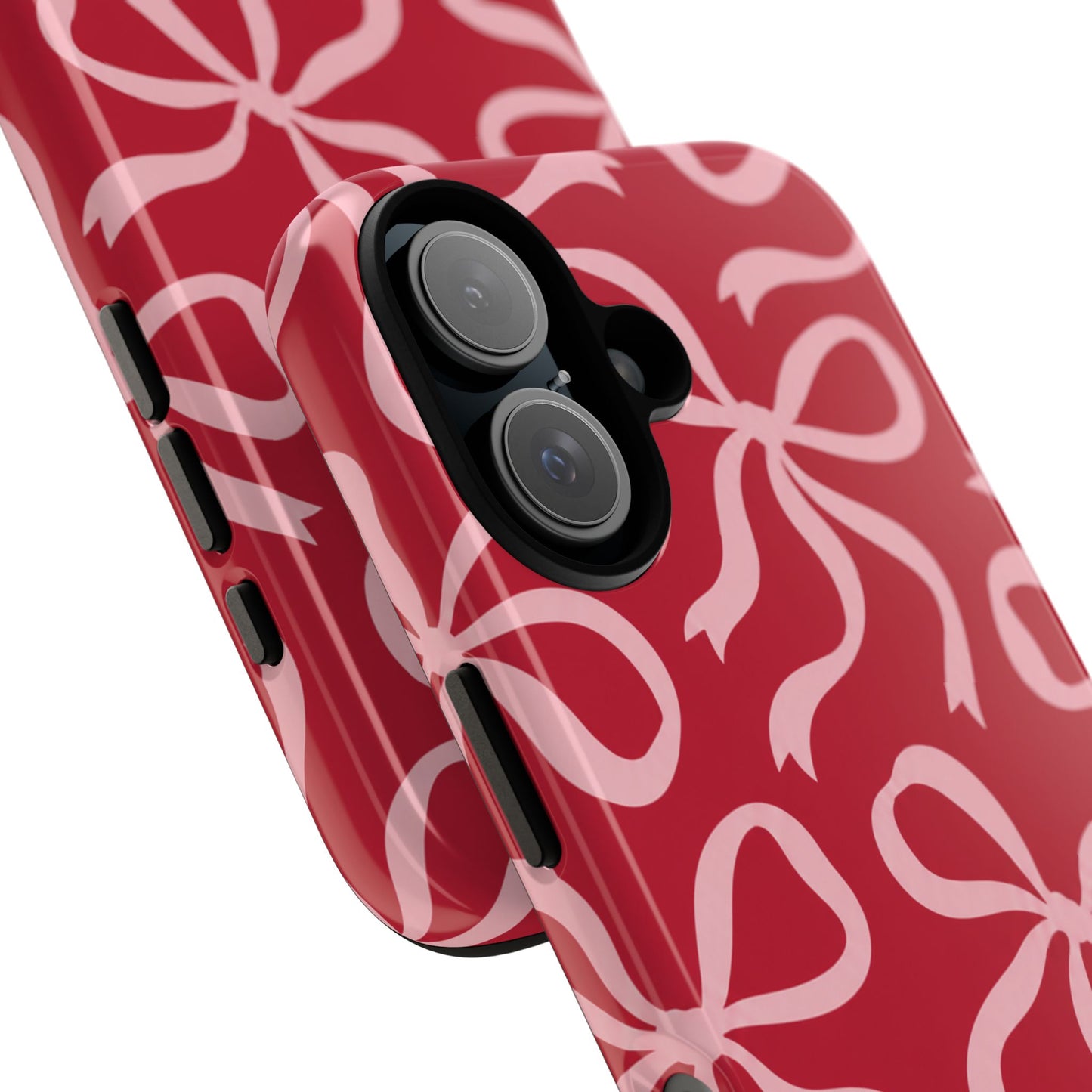 Bold Raspberry Red and Blush Pink Bow Pattern Phone Case