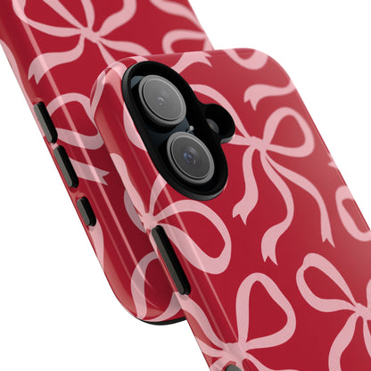 Bold Raspberry Red and Blush Pink Bow Pattern Phone Case