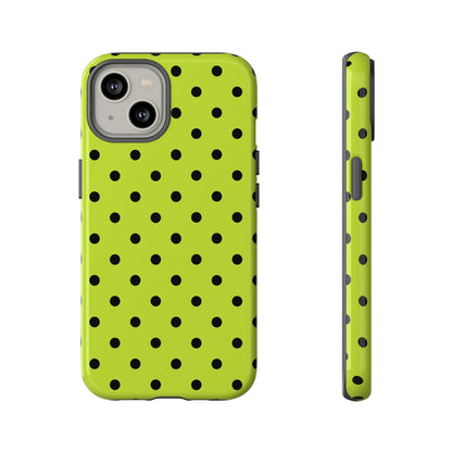 Trendy Neon Lime Green & Black Dot Pattern Phone Case
