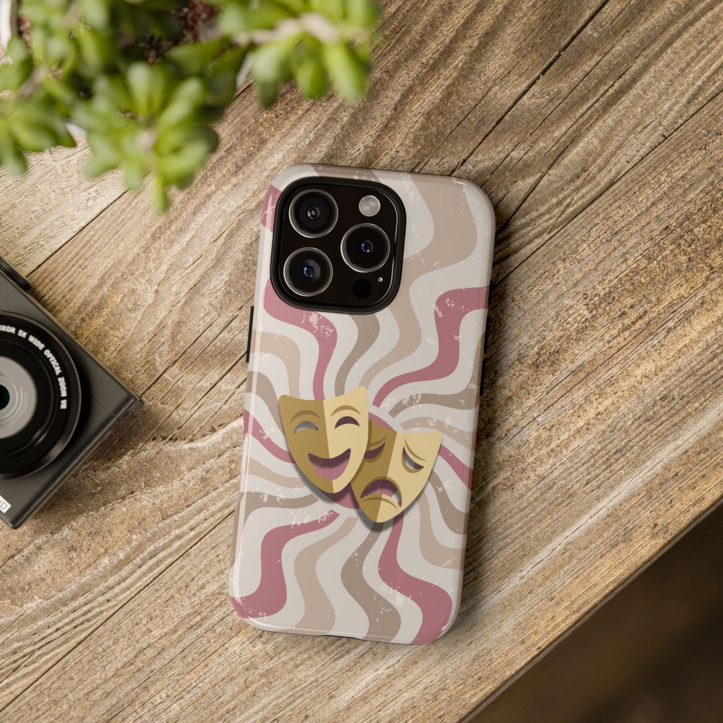Comedy & Tragedy Masks – Pink Minimal Retro Wave Phone Case - Pink Phone Case