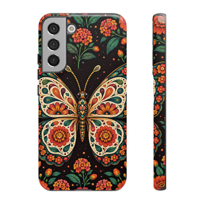 Vibrant Terracotta and Teal Calavera Butterfly Phone Case - Multicolor Phone Case - Samsung Galaxy S22 Plus / Glossy