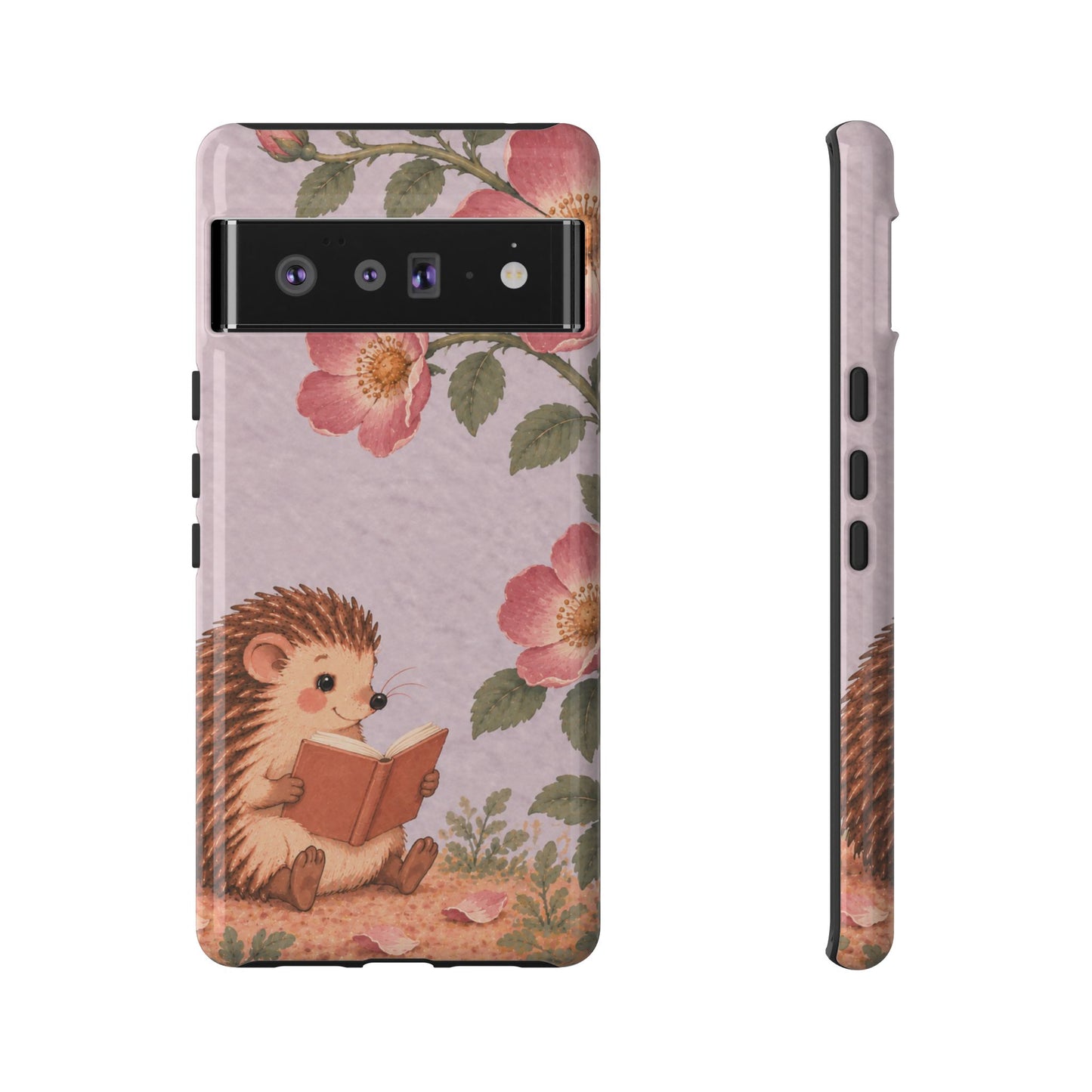 Whimsical Lilac Hedgehog and Wild Rose Phone Case - Purple Phone Case - Google Pixel 6 Pro / Glossy