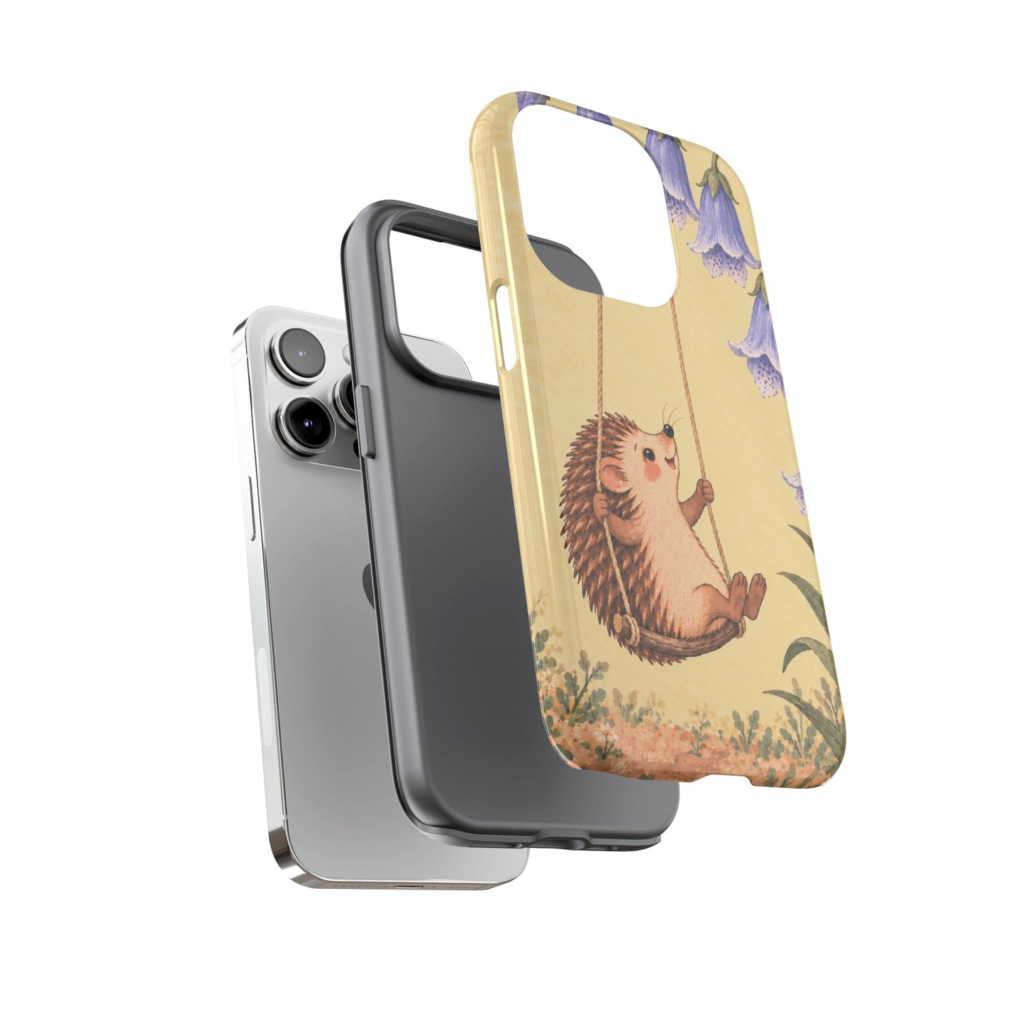 Whimsical Buttercream Hedgehog and Bluebell Phone Case - Yellow Phone Case
