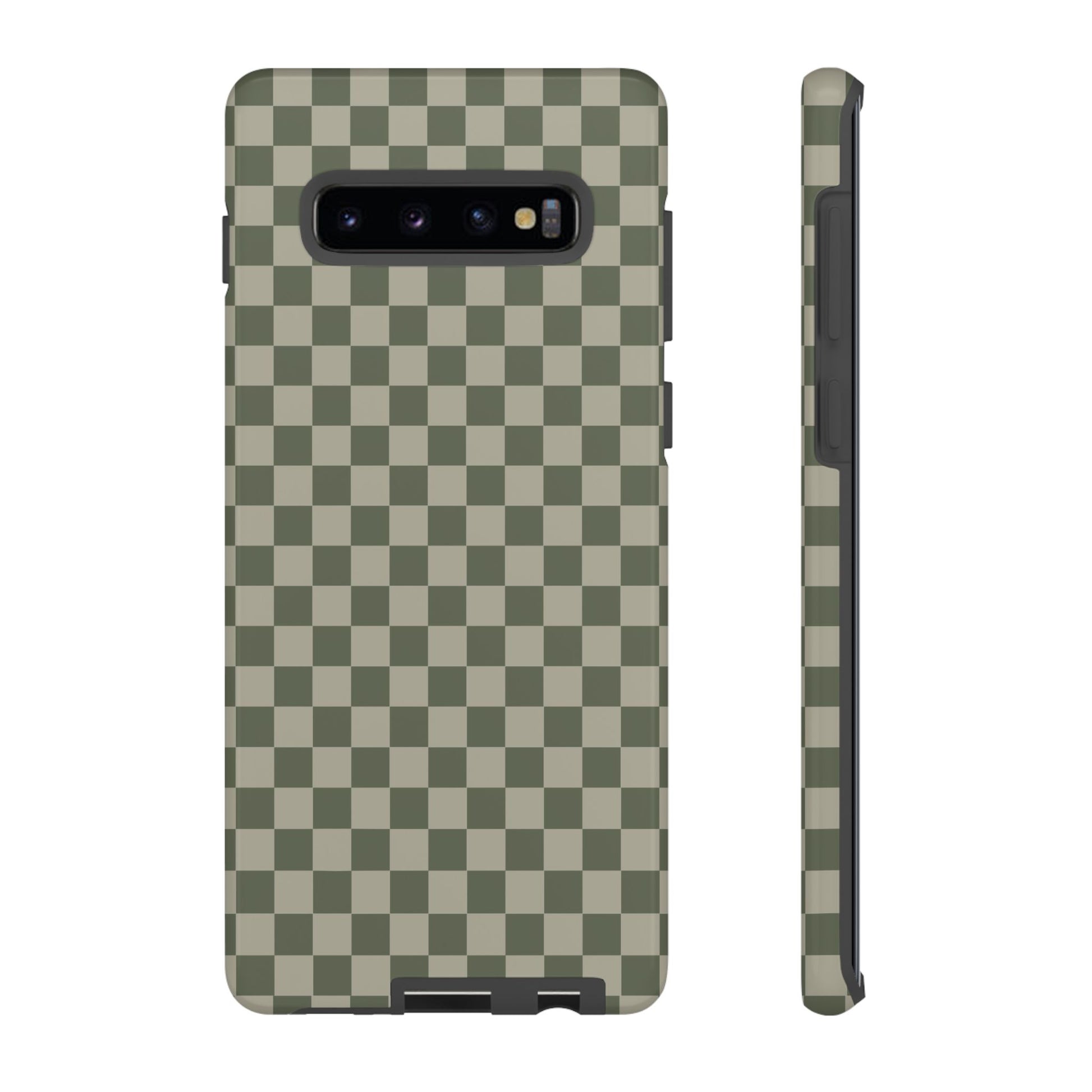 Samsung Galaxy S10 Plus / Glossy Phone Case - ’Bold Olive Green Checkered Pattern’ Phone Case