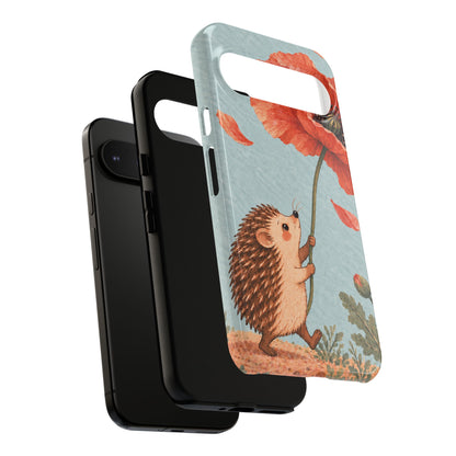 Whimsical Pale Blue Hedgehog and Poppy Phone Case - Blue Phone Case