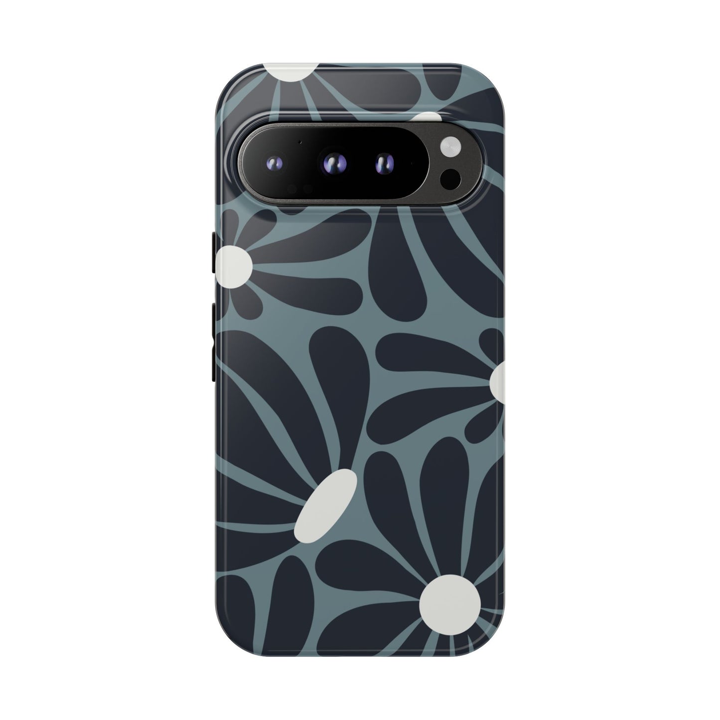 Google Pixel 9 Pro / Glossy Phone Case - ’Retro Navy Blue & White Daisy Pattern’ Phone Case
