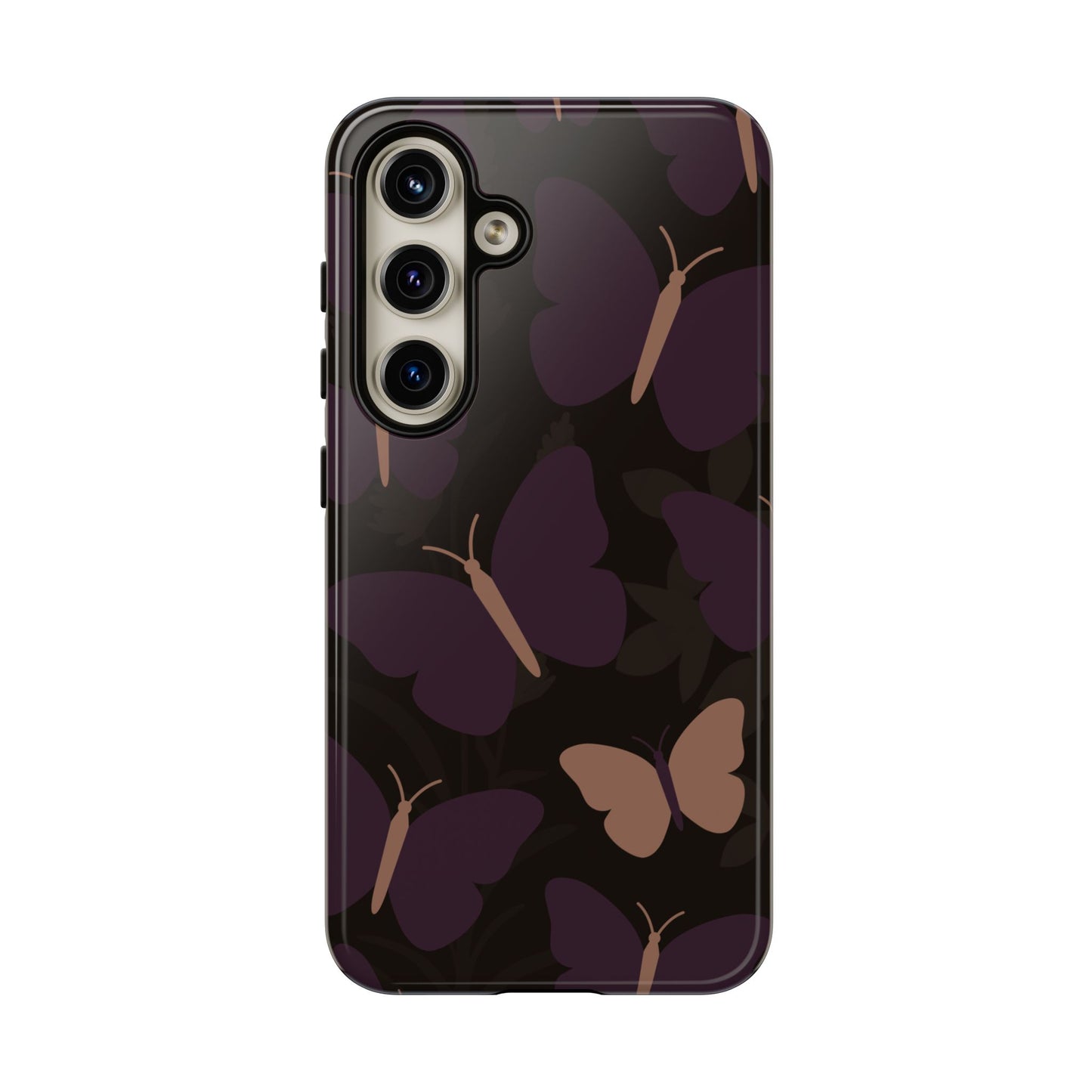 Samsung Galaxy S24 / Glossy Phone Case - Minimalist Purple Butterfly Pattern Phone Case