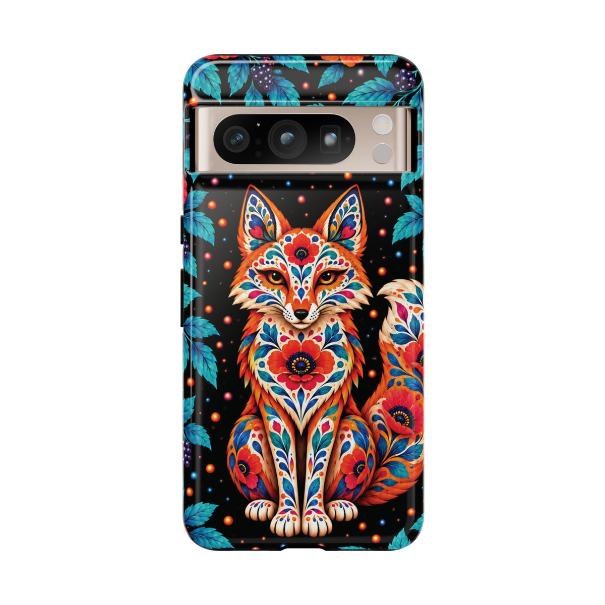 Vibrant Orange and Turquoise Calavera Fox Phone Case - Multicolor Phone Case - Google Pixel 8 Pro / Glossy