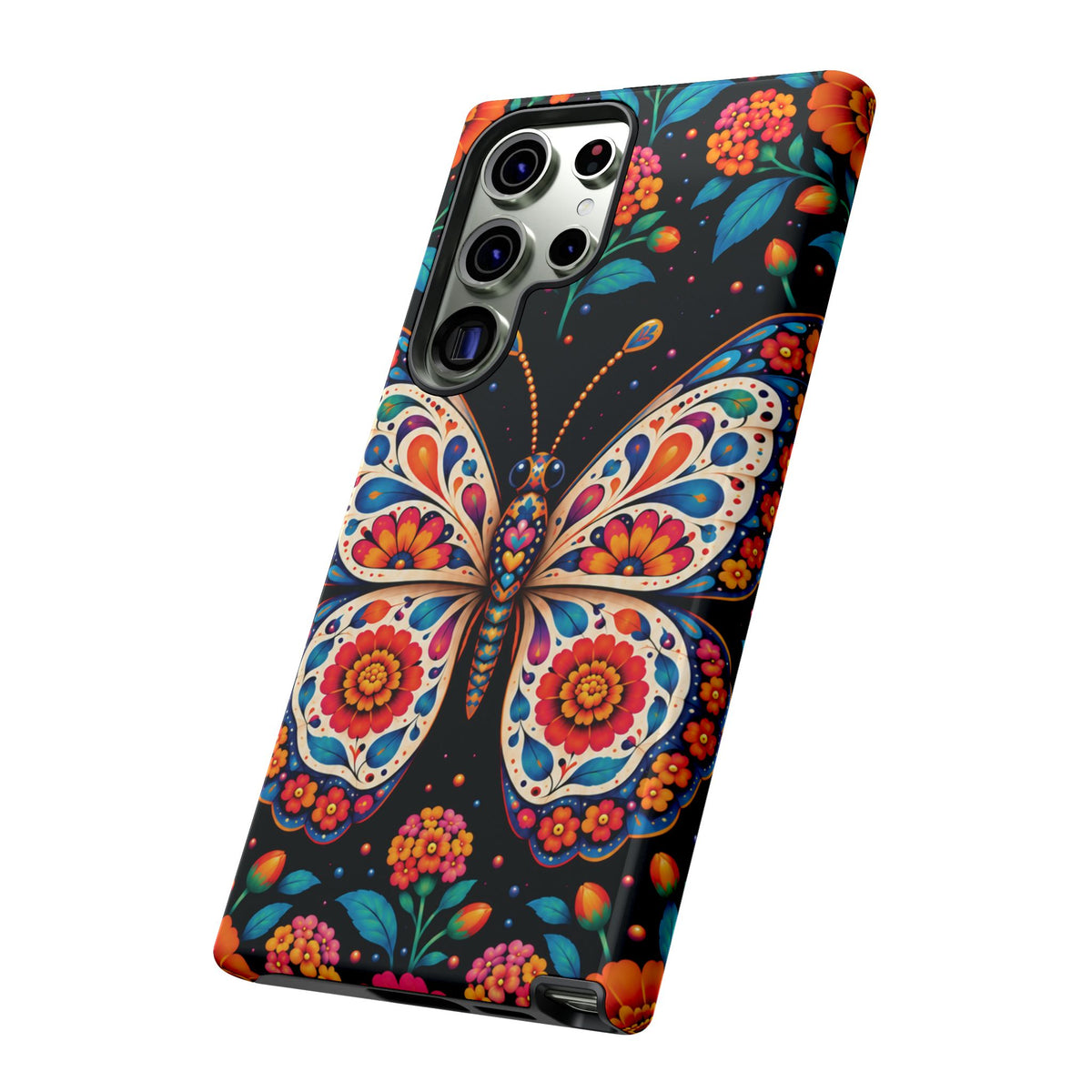 Vibrant Orange and Turquoise Calavera Butterfly Phone Case - Multicolor Phone Case