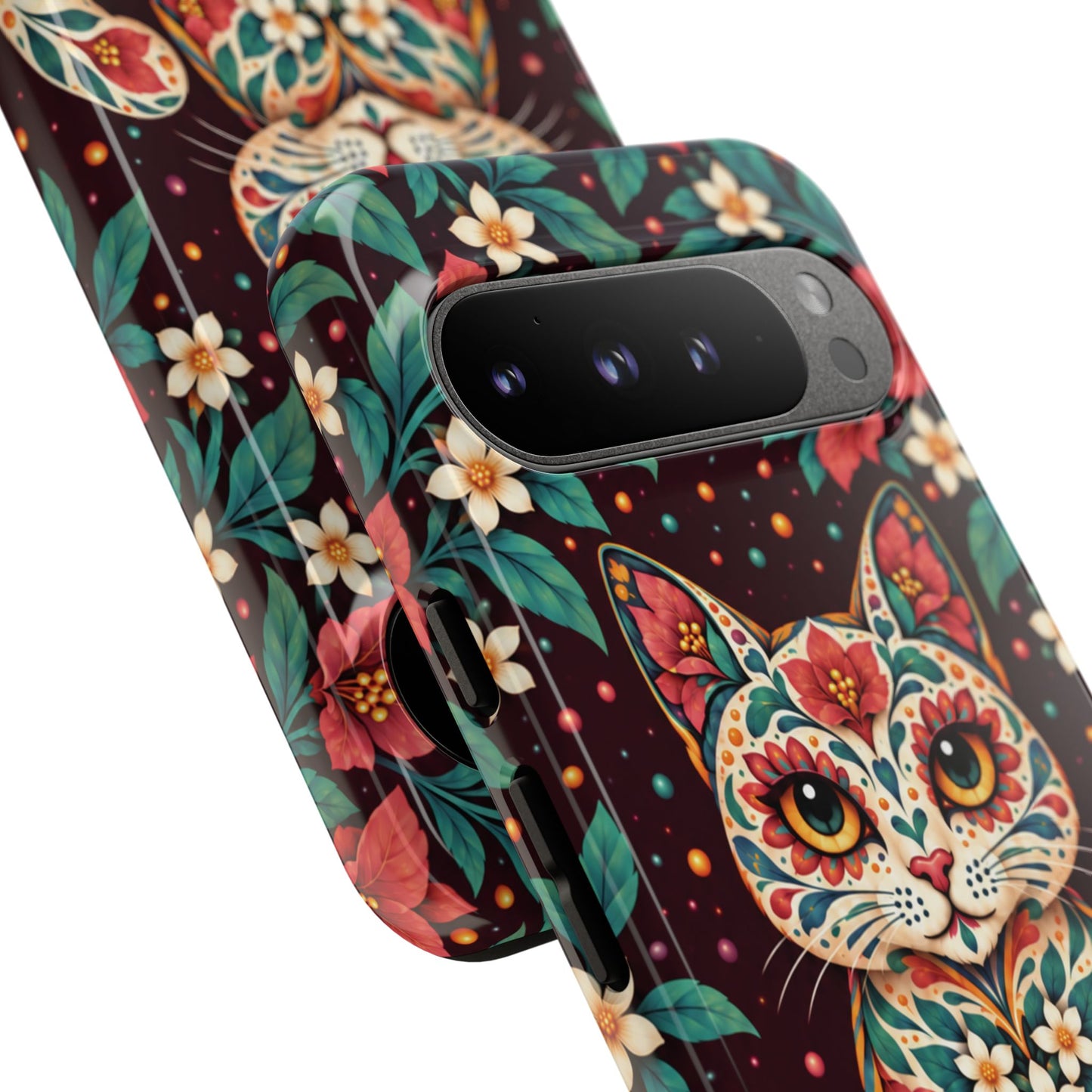 Vibrant Terracotta and Teal Calavera Cat Phone Case - Multicolor Phone Case