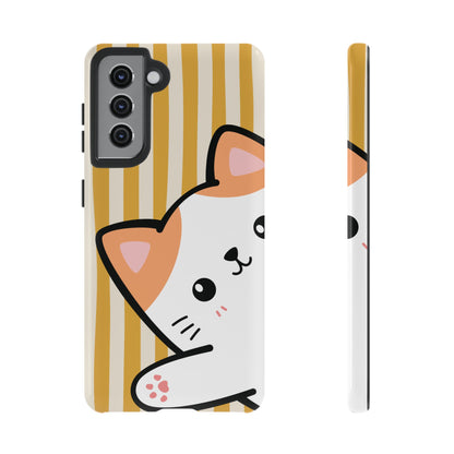 Samsung Galaxy S21 / Glossy Phone Case - Peakaboo Cat with Yellow Stripe Pattern Phone Case