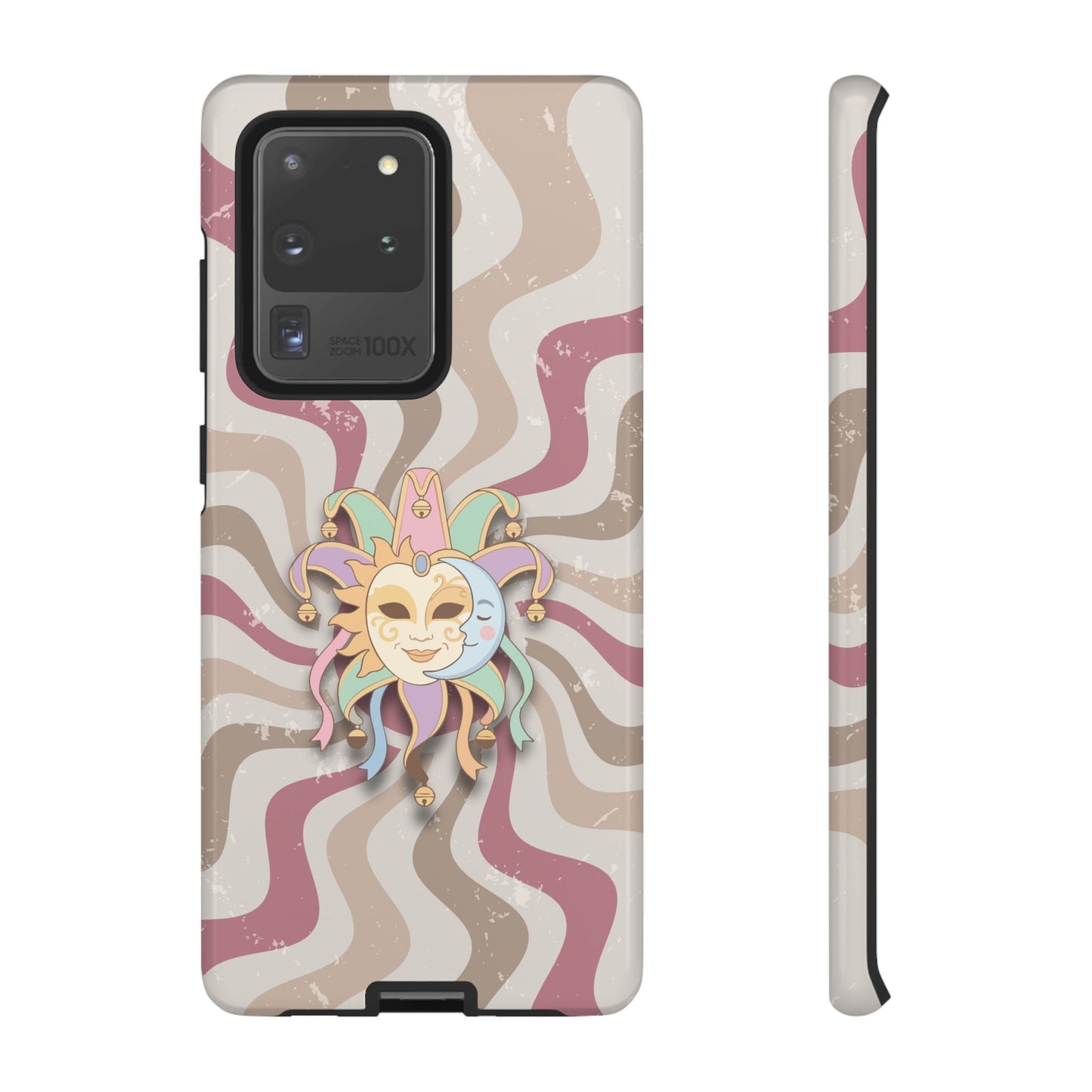 Sun & Moon Jester Mask – Pink Retro Wave Phone Case - Pink Phone Case - Samsung Galaxy S20 Ultra / Glossy