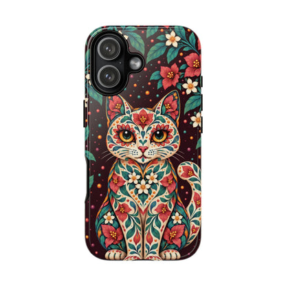 Vibrant Terracotta and Teal Calavera Cat Phone Case - Multicolor Phone Case - iPhone 17 / Glossy