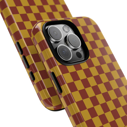 Trendy Mustard & Burgandy Small Checked Pattern Phone Case - Brown Phone Case