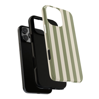 Olive & Beige Stripe Pattern Phone Case - Green Phone Case