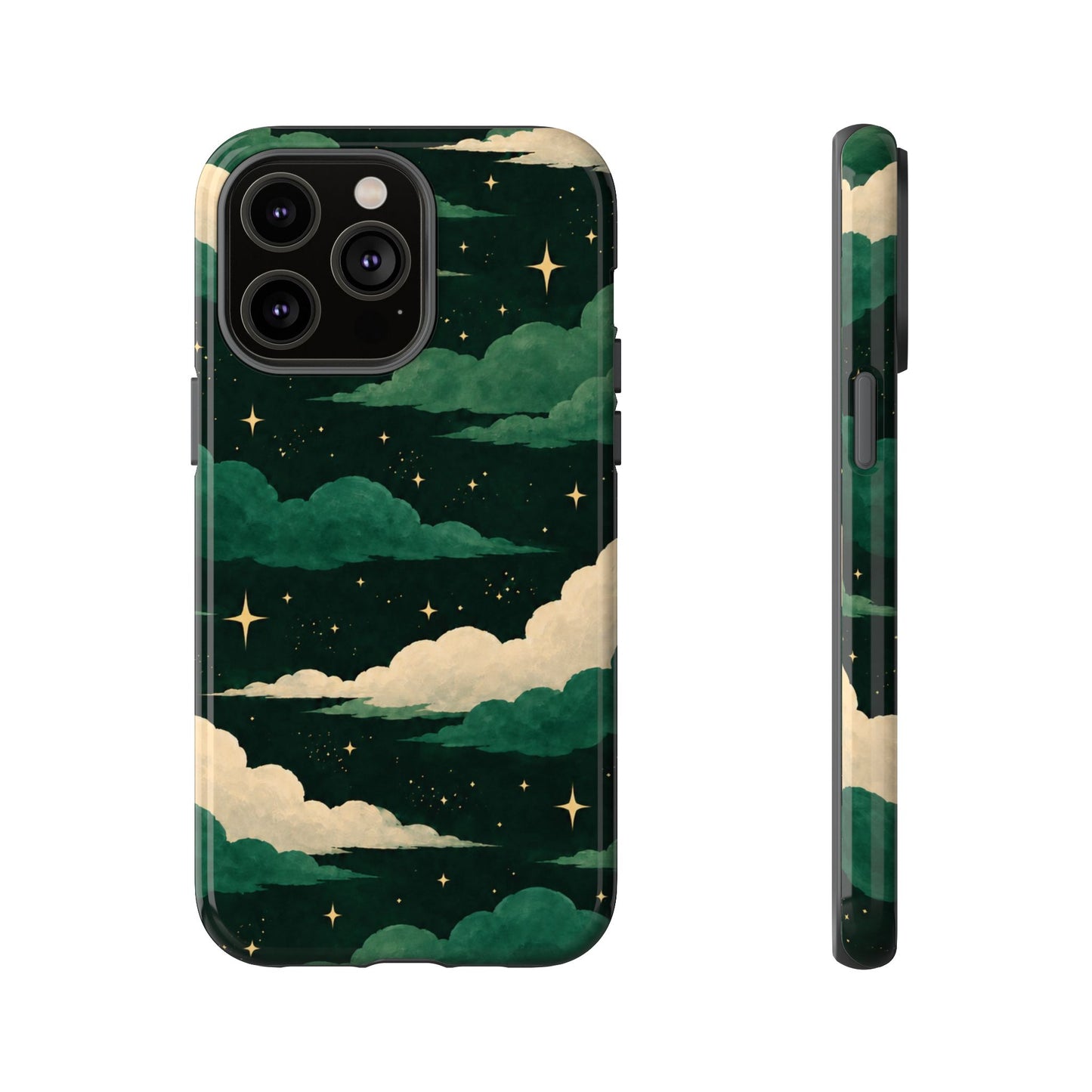 Illustrated Emerald Green Clouds & Stars Phone Case