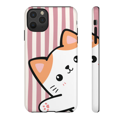 Playful Peakaboo Cat with Pink Stripe Pattern Phone Case - Pink Phone Case - iPhone 11 Pro Max / Glossy