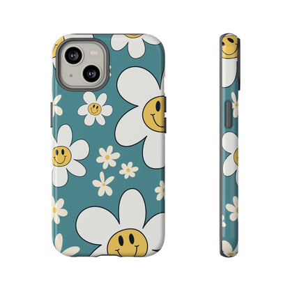 Fun Retro Daisy Pattern with Light Blue Background Phone Case - Blue Phone Case - iPhone 14 / Glossy