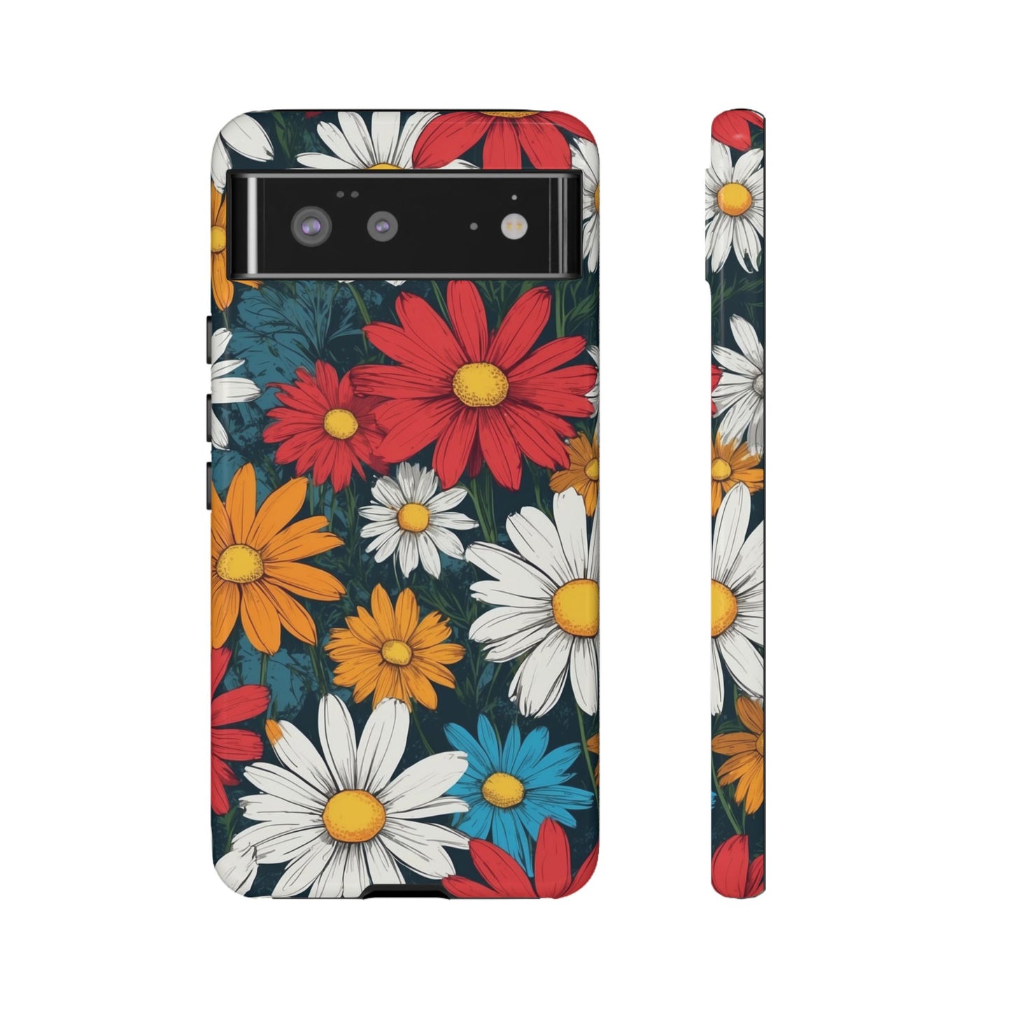 Google Pixel 6 / Glossy Phone Case - Pop Art Daisies Illustration ’Red & Orange’ Phone Case