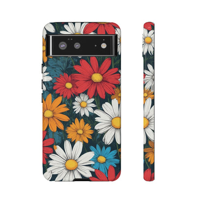 Google Pixel 6 / Glossy Phone Case - Pop Art Daisies Illustration ’Red & Orange’ Phone Case