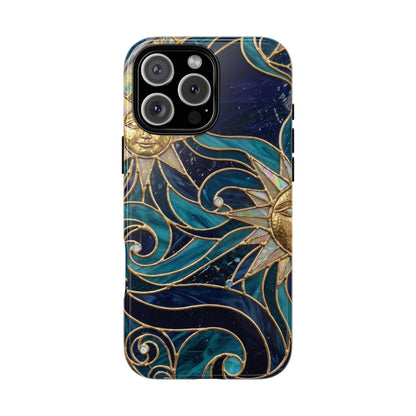Elegant Teal & Gold Celestial Suns Phone Case