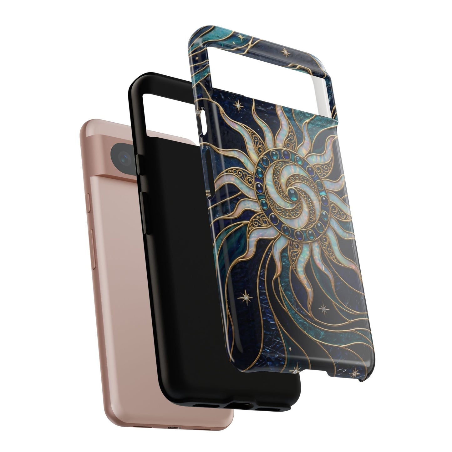 Elegant Teal & Gold Cosmic Sunburst Phone Case