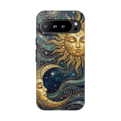 Elegant Teal & Gold Sun and Moon Phone Case