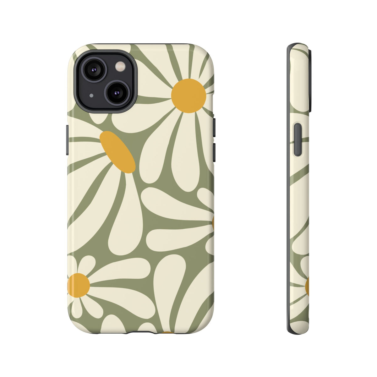 Retro Green Daisy Pattern #1 Phone Case - Green Phone Case - iPhone 14 Plus / Glossy