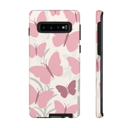 Phone Case - Minimalist Cream & Pink Butterfly Pattern Phone Case