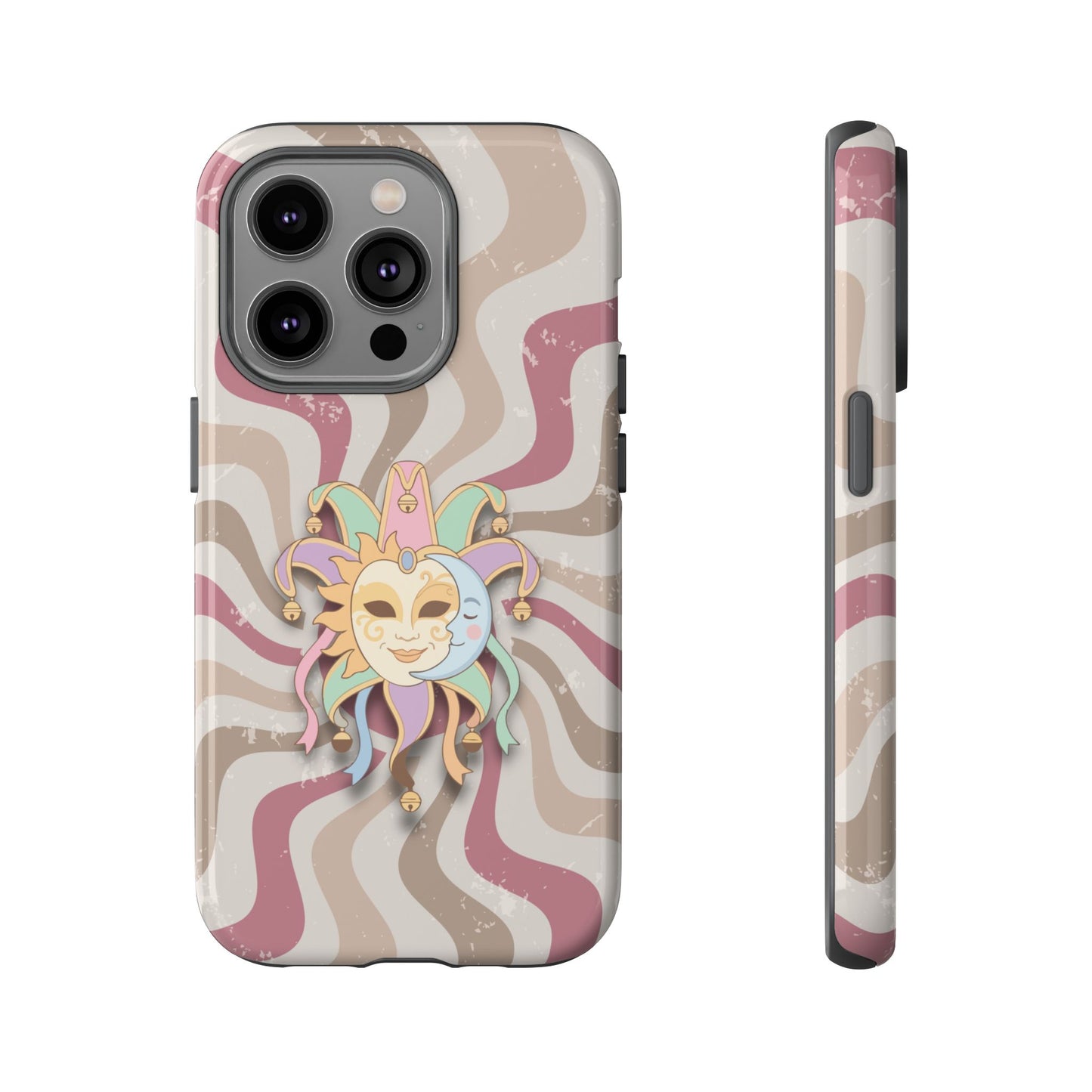 Sun & Moon Jester Mask – Pink Retro Wave Phone Case - Pink Phone Case - iPhone 14 Pro / Glossy
