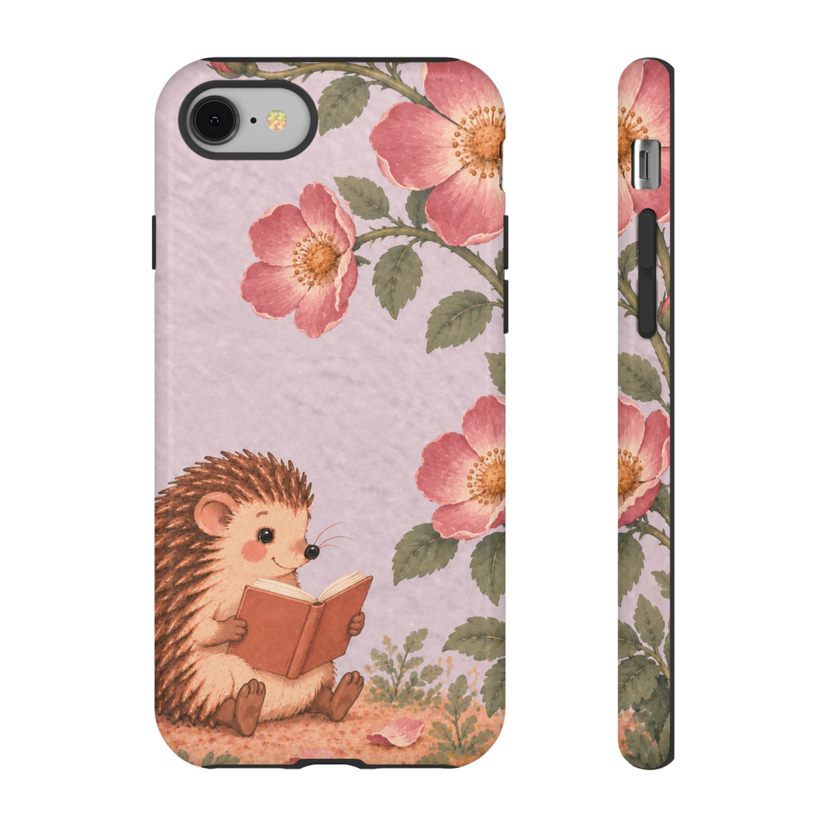 Whimsical Lilac Hedgehog and Wild Rose Phone Case - Purple Phone Case - iPhone 8 / Glossy