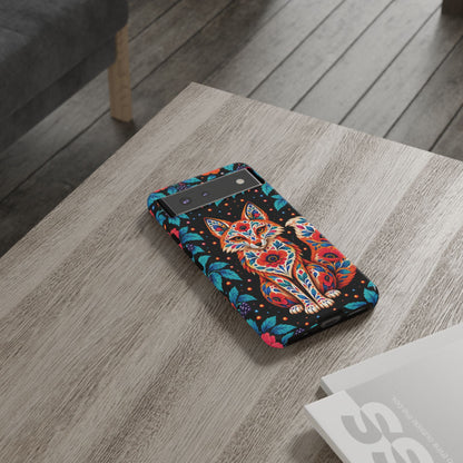 Vibrant Orange and Turquoise Calavera Fox Phone Case - Multicolor Phone Case