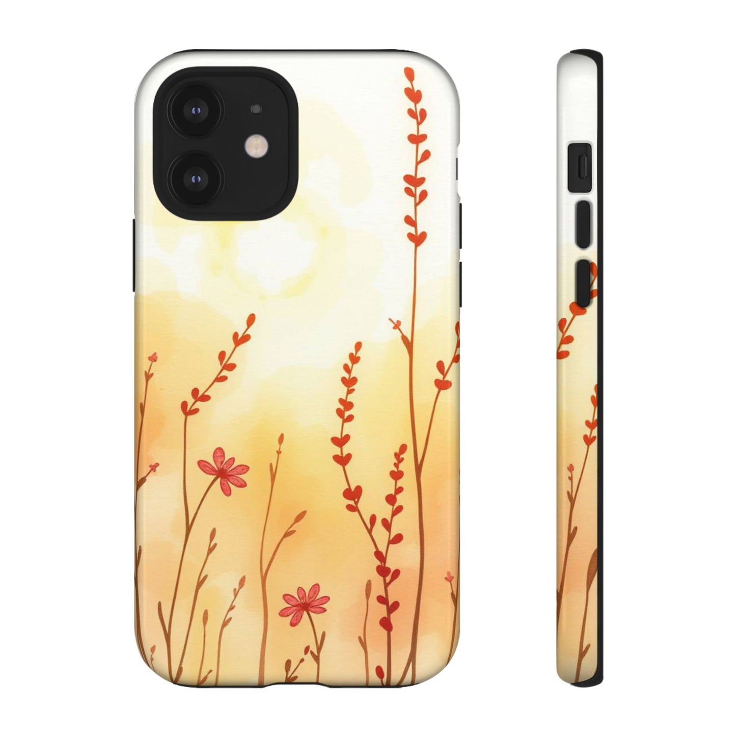 iPhone 12 / Glossy Phone Case - Boho Chic Watercolour Wildflower Dusk Pattern Phone Case
