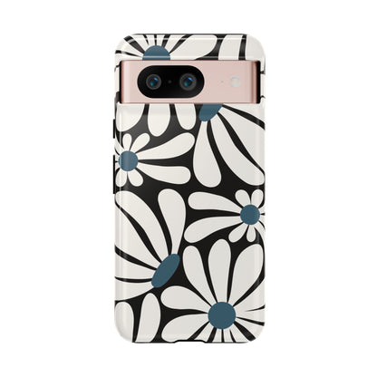 Retro Black Daisy Pattern Phone Case - Black Phone Case - Google Pixel 8 / Glossy