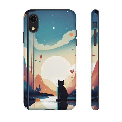Stylised Cat & Moon Design Phone Case - Multicolor Phone Case - iPhone XR / Glossy