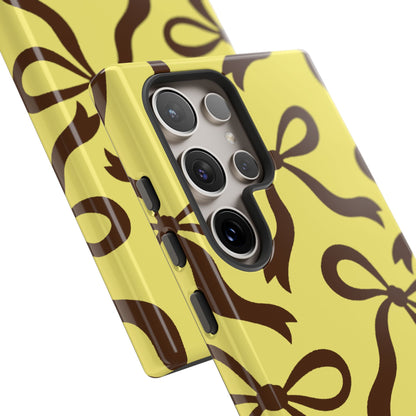 Bold Butter Yellow and Chocolate Brown Bow Pattern Phone Case - Yellow Phone Case