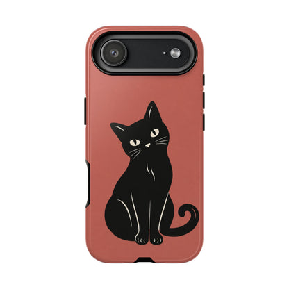 Minimalist Coral Red & Black Cat Phone Case