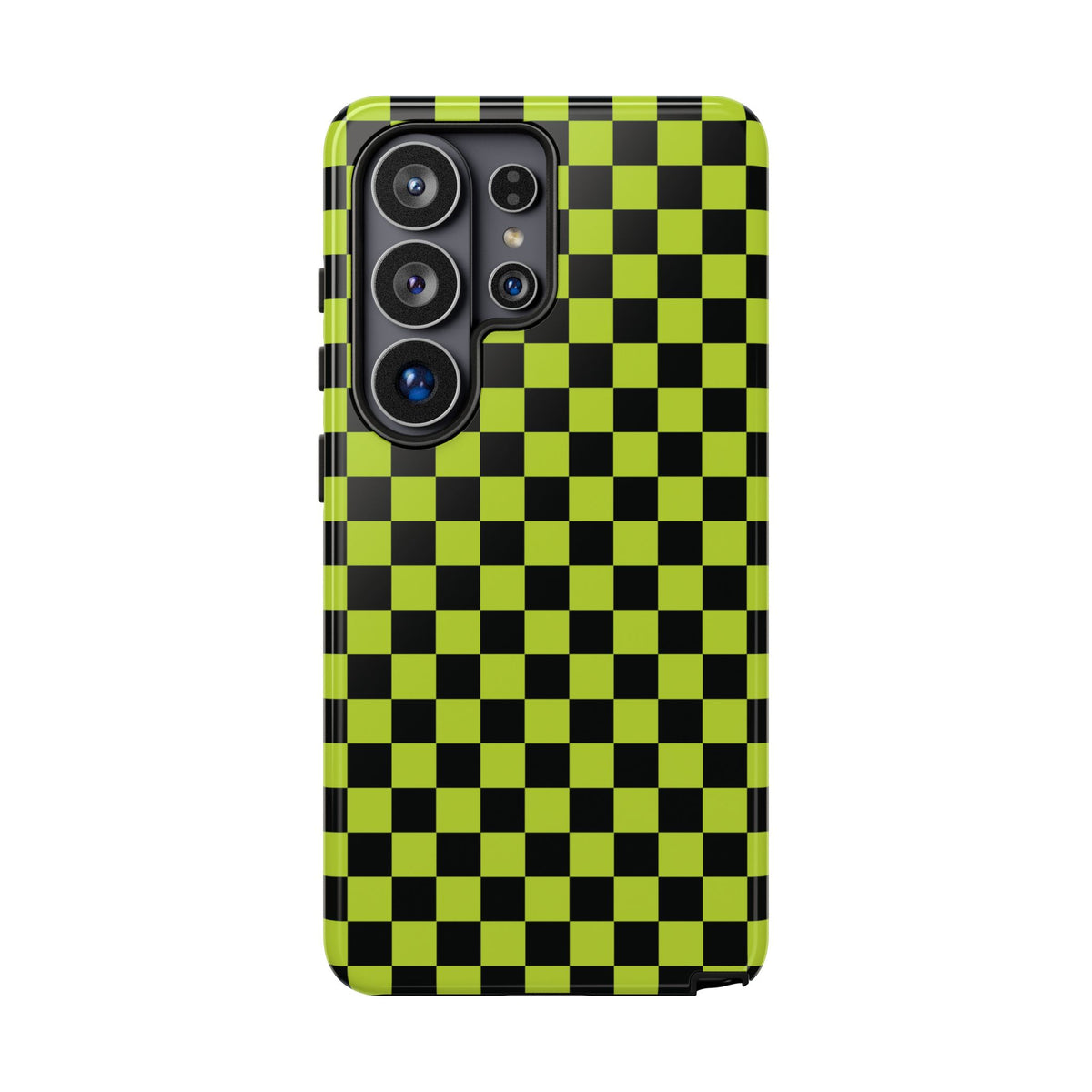 Trendy Neon Lime Green & Black Small Checked Pattern Phone Case - Green Phone Case - Samsung Galaxy S26 Ultra / Glossy