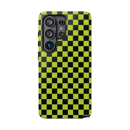Trendy Neon Lime Green & Black Small Checked Pattern Phone Case - Green Phone Case - Samsung Galaxy S26 Ultra / Glossy