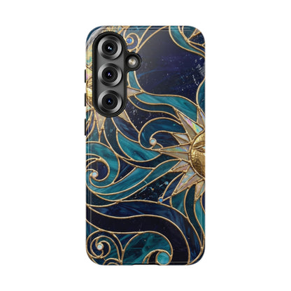 Elegant Teal & Gold Celestial Suns Phone Case