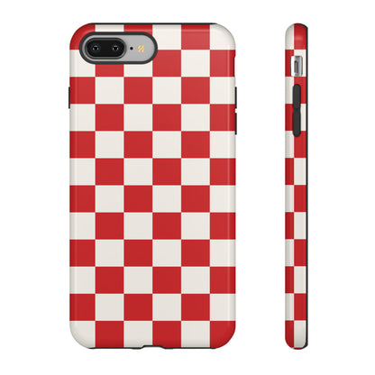iPhone 8 Plus / Glossy Phone Case - ’Red Checkered Pattern’ Phone Case