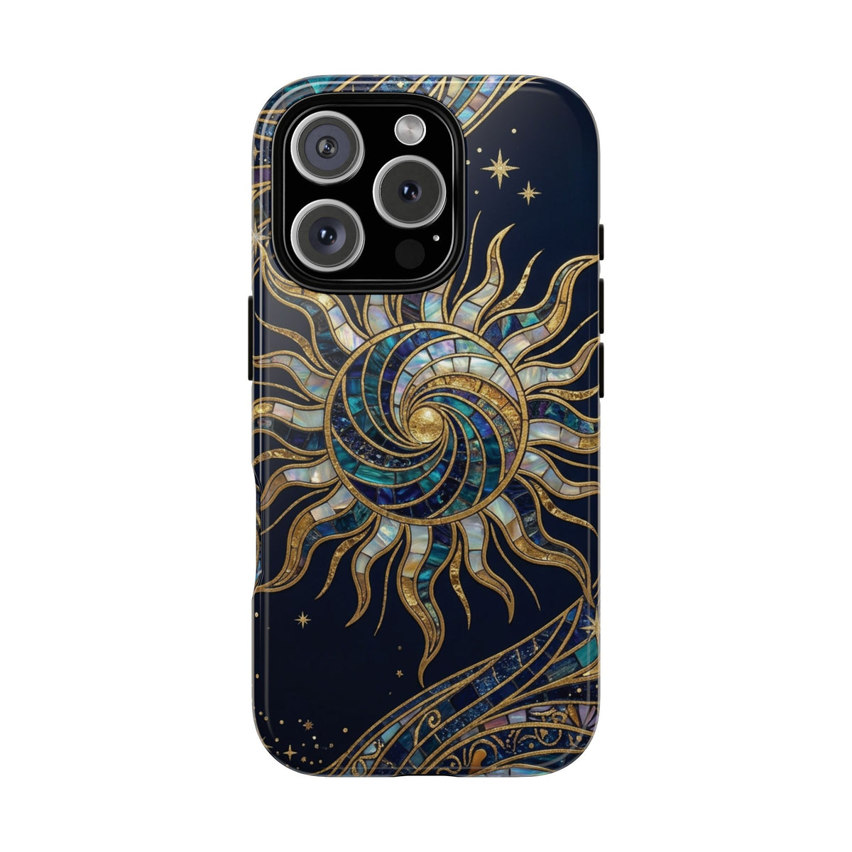 Elegant Navy & Gold Solar Spiral Phone Case