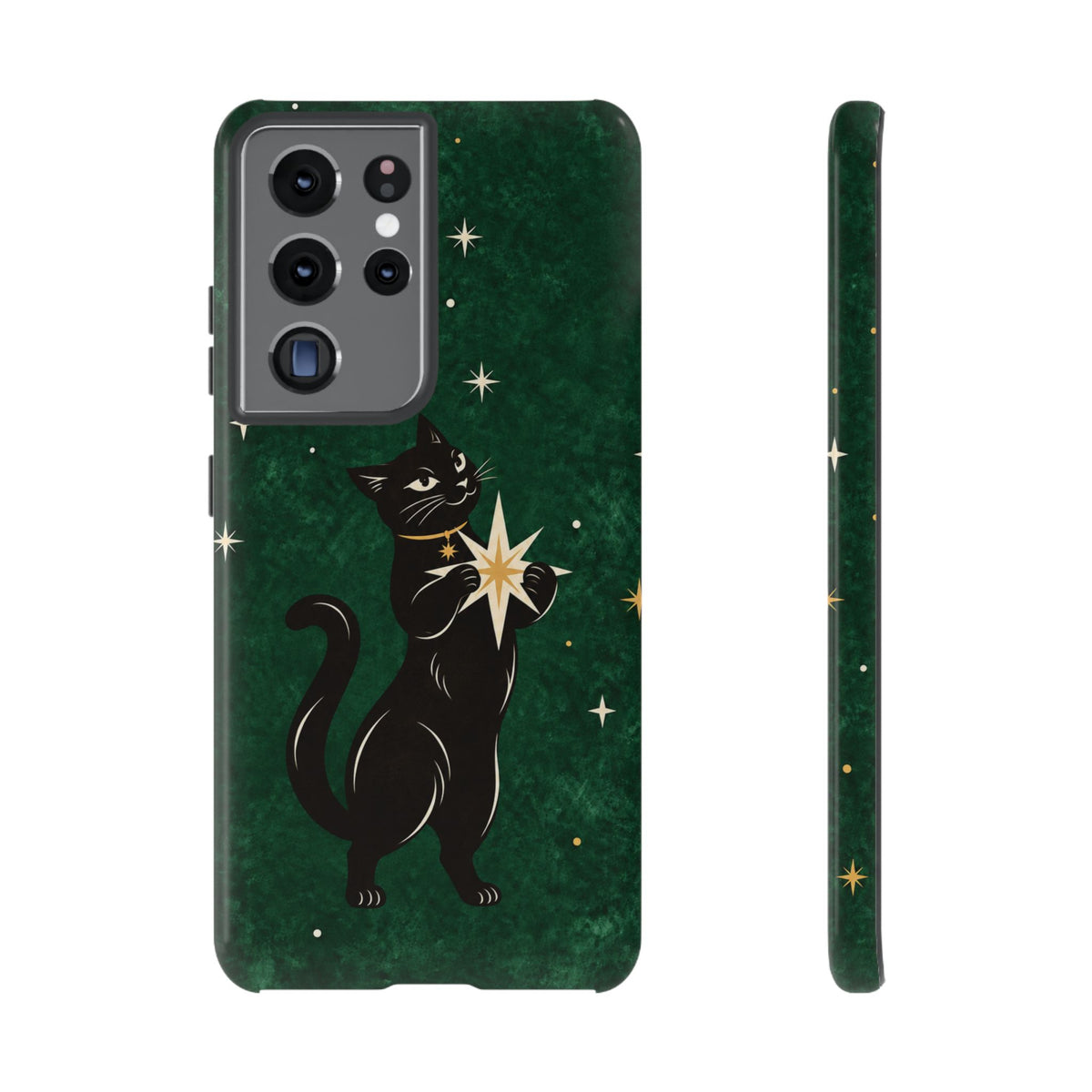 Forest Green Celestial Black Cat Phone Case - Green Phone Case - Samsung Galaxy S21 Ultra / Glossy