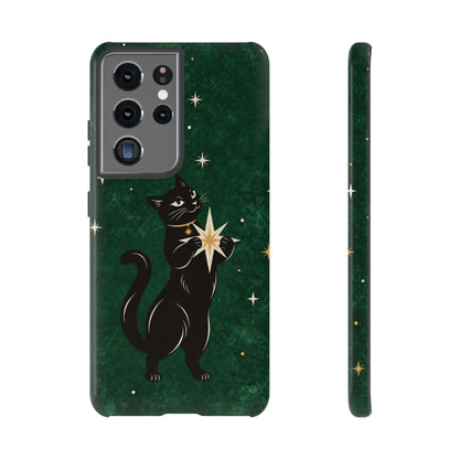 Forest Green Celestial Black Cat Phone Case - Green Phone Case - Samsung Galaxy S21 Ultra / Glossy