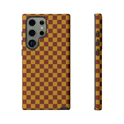 Samsung Galaxy S23 Ultra / Glossy Phone Case - Trendy Mustard & Burgandy Small Checked Pattern Phone Case