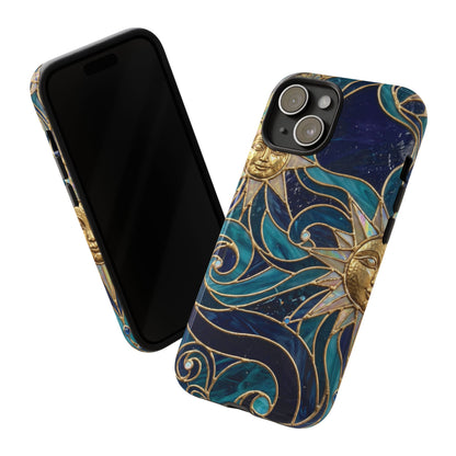 Elegant Teal & Gold Celestial Suns Phone Case