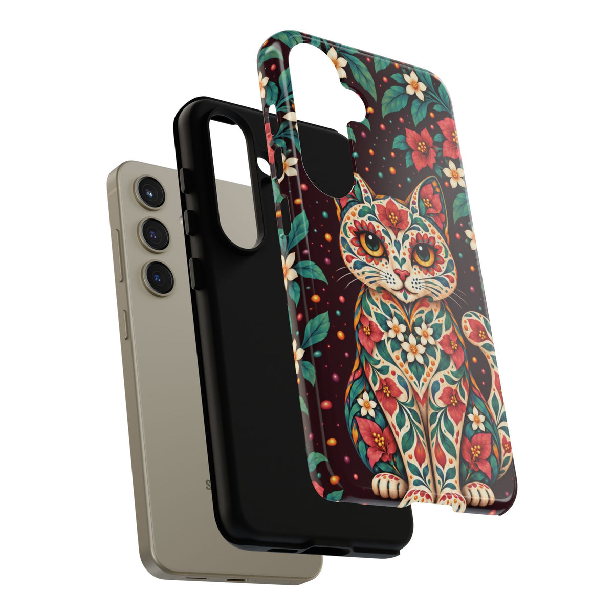 Vibrant Terracotta and Teal Calavera Cat Phone Case - Multicolor Phone Case